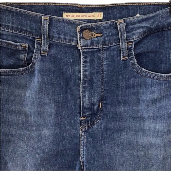 Levi’s High Rise Super Skinny Distressed Jeans Size 27 - Picture 4 of 9